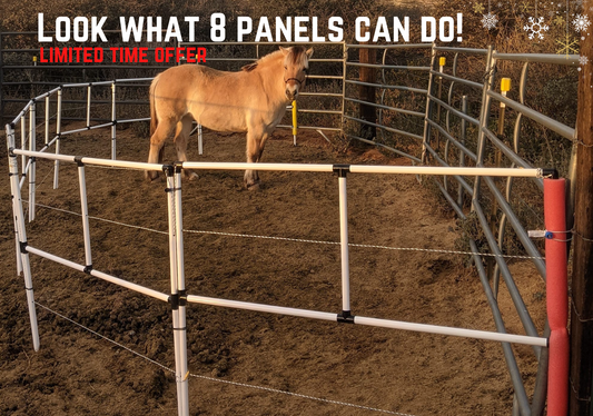 Ready Made Portable Electric Horse Corral Fencing: (Electric EconoLine 8 Panels; 2 Rails)